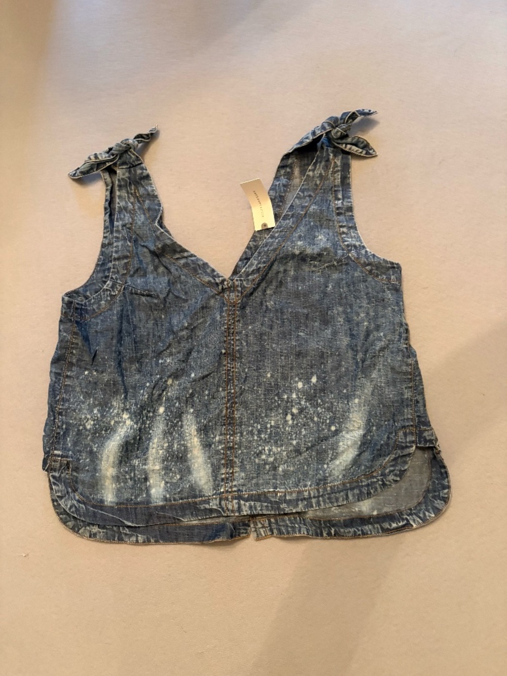 NWT Anthropologie Pilcro Denim Tie Shoulder Button Back Tank Top 10